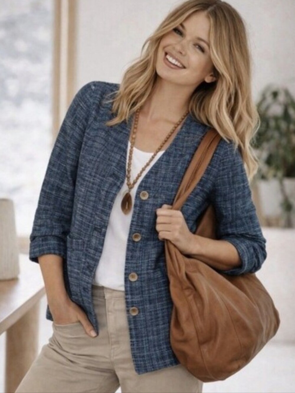 J. Jill Pure Jill Indigo Blue Textured Button Front Jacket Women's Size  XL Tall